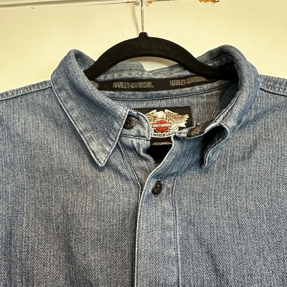 VTG ‘04 Harley Davidson Mens XL Blue Button Up Long Sleeve Denim Embroidered. - Picture 12 of 16